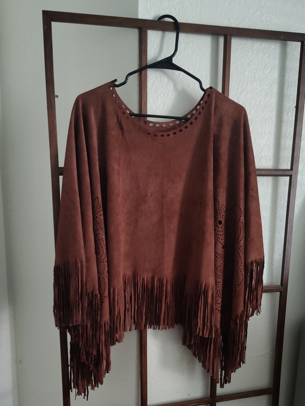 Brown Fringe Suede-Style Women's Sweater